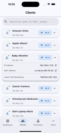 Capture d'écran de LuCI Mobile sur iPhone 5