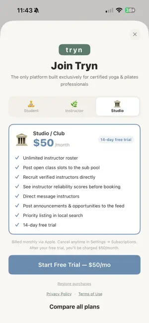 Tryn: Yoga & Pilates Network screenshot 1