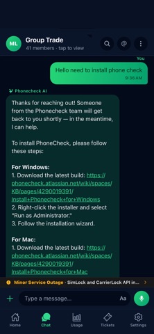 Phonecheck Support iPhone screenshot