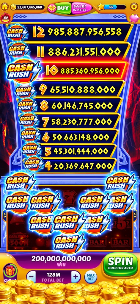 Jackpot Master™ Slots-Casino - Players can experience the intensity of "Cash Rush" with its dynamic lightning bolt graphics and a real-time display of escalating cash prize amounts.