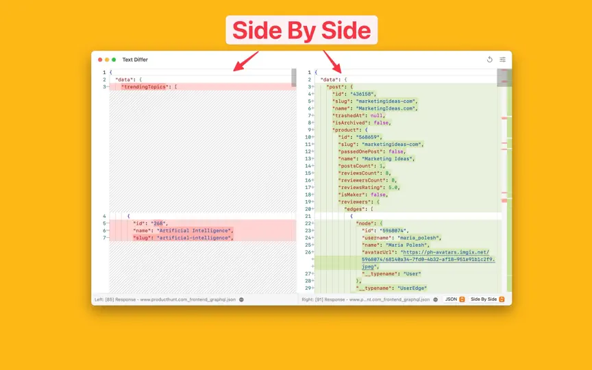 Capture d'écran de JSON Compare sur iPhone 4