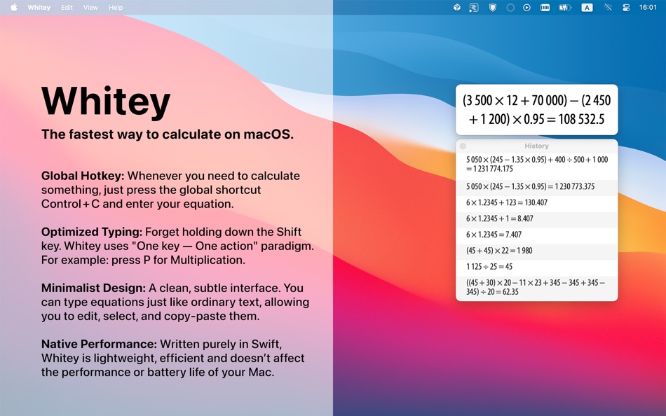 #1. Whitey Calculator (macOS) By: Vladislav Zinchenko