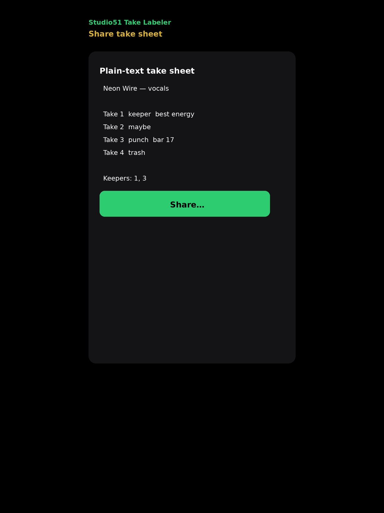 Screenshot 9 of Studio51 Take Labeler