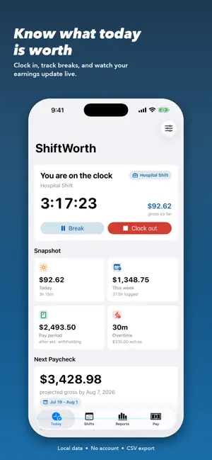 ShiftWorth - Hours & Pay screenshot 1