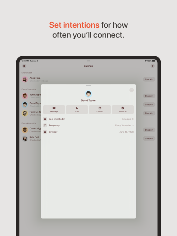 Catchup: Friendship Tracker iPad screenshot 1 - Social Networking app