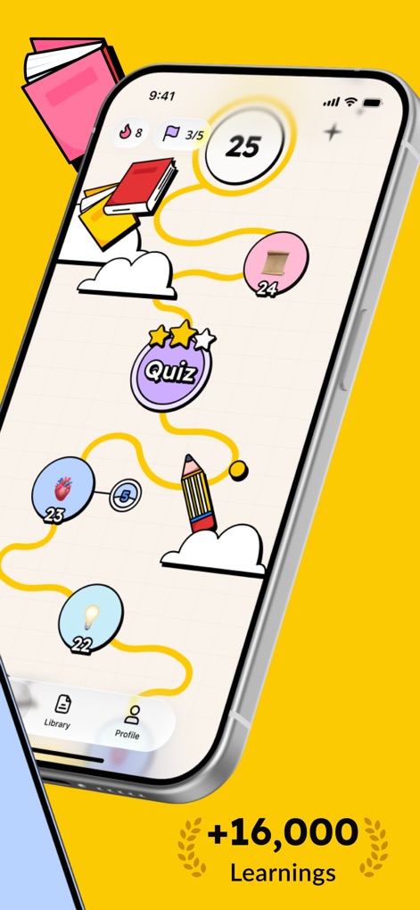 GenK: World General Knowledge - Users can follow an engaging "Playful Learning Path" with clear progression, marked by bubbles and interactive "Quiz" points.