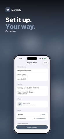 Memorly: Funeral Program Maker iPhone screenshot