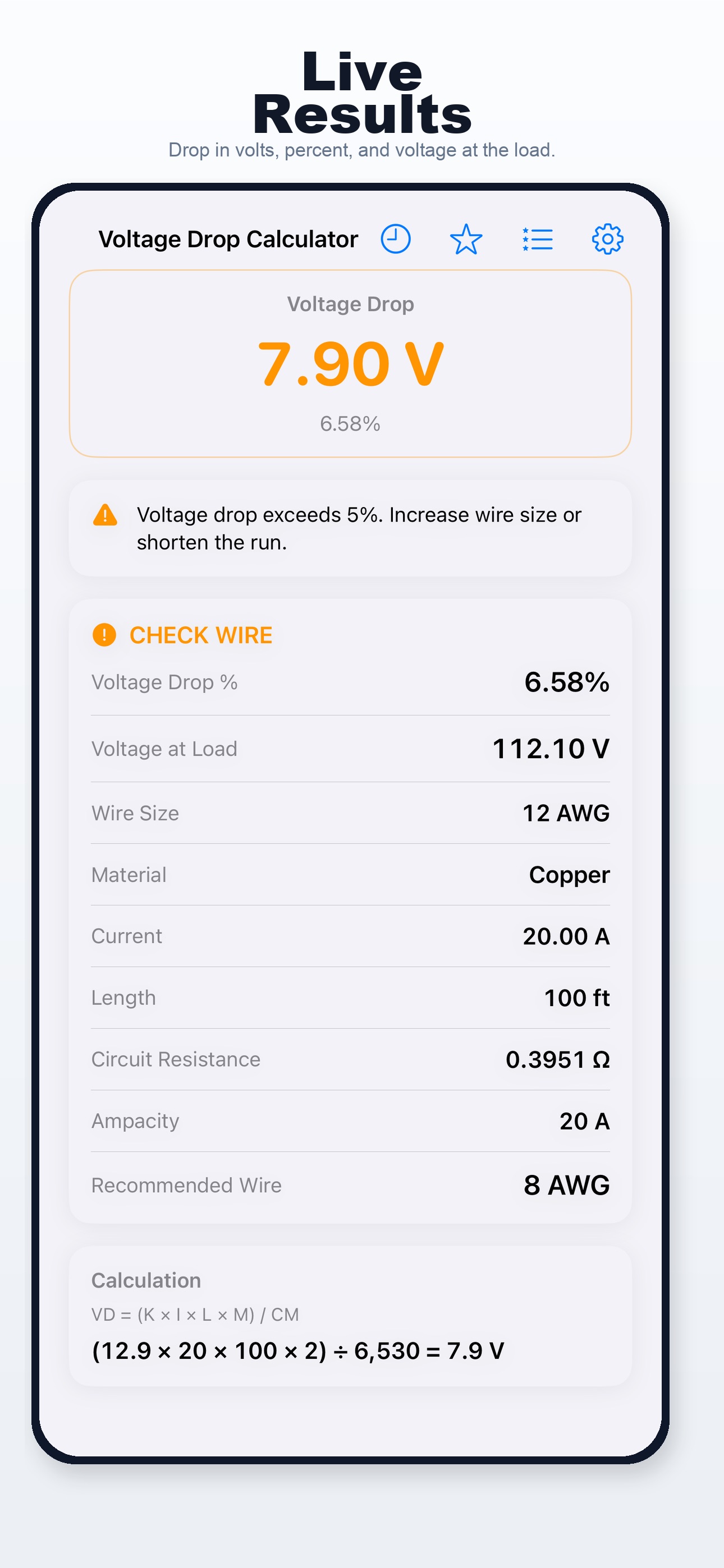 Screenshot 2 of EdgeSpace Voltage Drop Calc