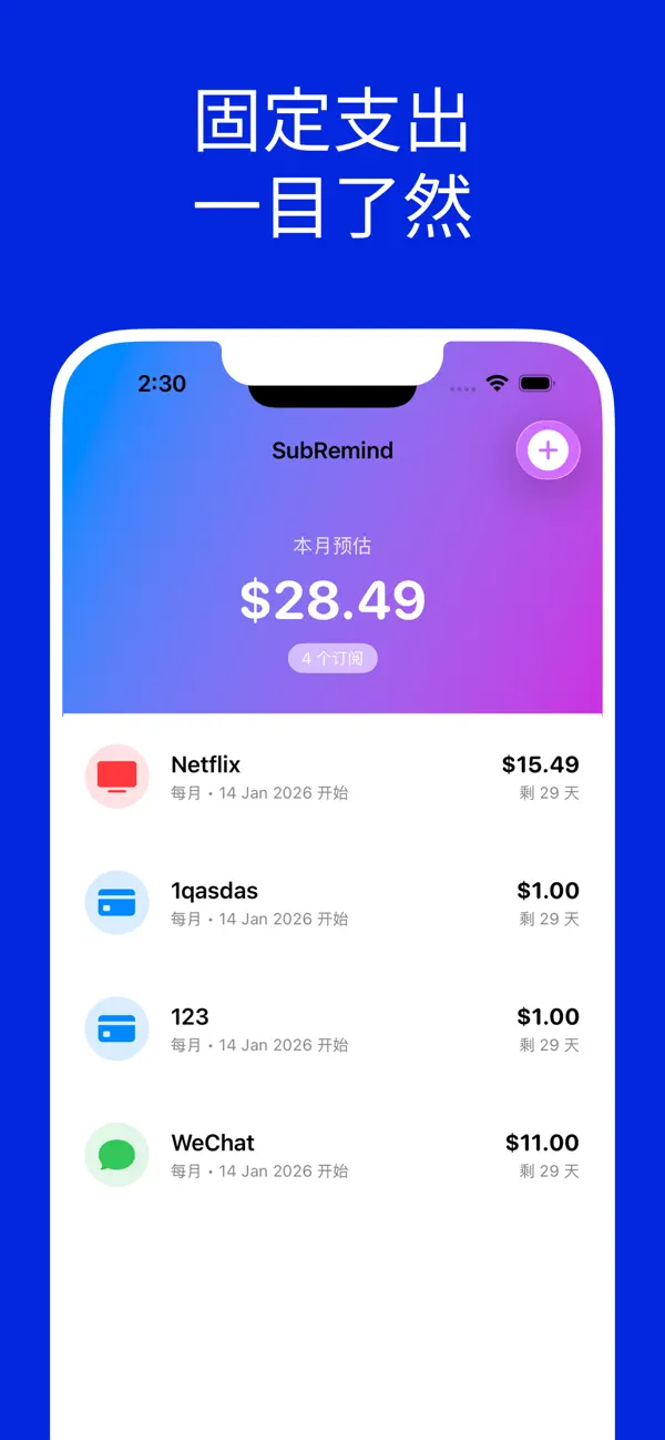 Screenshot #2 pour 订阅管理与账单提醒