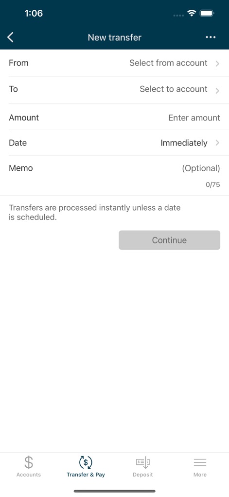 Natbank Mobile Banking - The interface facilitates fund transfers through intuitive "From" and "To" account selection fields, ensuring users can accurately specify the "Amount" and schedule the transaction.