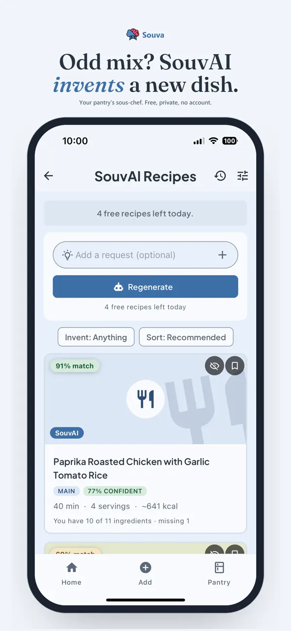 Screenshot #3 pour Souva: AI Recipes & Pantry