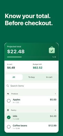 Shop List Tally app screenshot