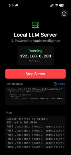 Screenshot von Local LLM Server auf dem iPhone 1