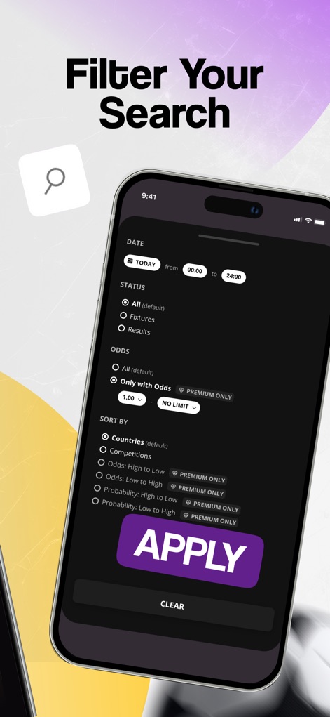 180Score: Soccer Predictions - Nutzer können die Suchergebnisse mithilfe umfangreicher Filteroptionen präzise eingrenzen und die Sortierung nach verschiedenen Kriterien für ihre Analyse nutzen.