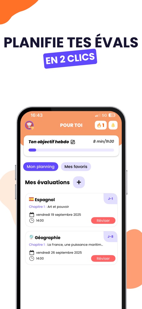 Brevet Bac Licence 2026 Nomad - This tool allows users to easily manage their 'Mon planning' and track upcoming 'Mes évaluations' for different subjects.