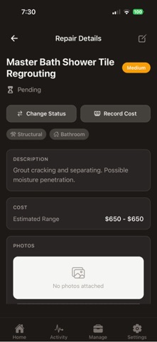 RepairRadar: Home Repair Log screenshot