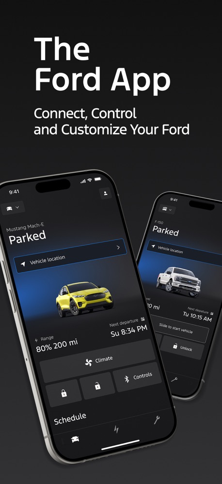 Ford™ App Store screenshot 1, headline “The Ford App”. High contrast words.