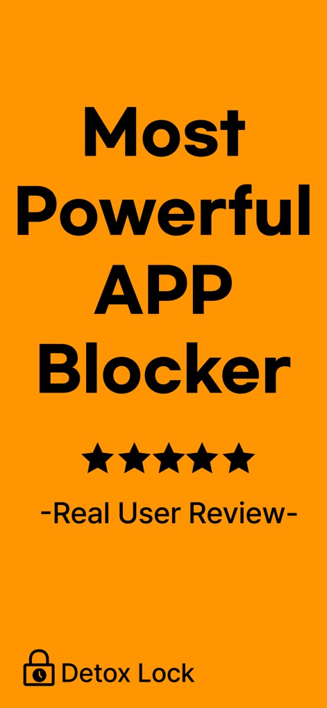 DetoxLock: Extreme App Blocker - See how the app’s prominent headline 'Most Powerful APP Blocker' and the 5-star user rating highlight its effectiveness and user trust.