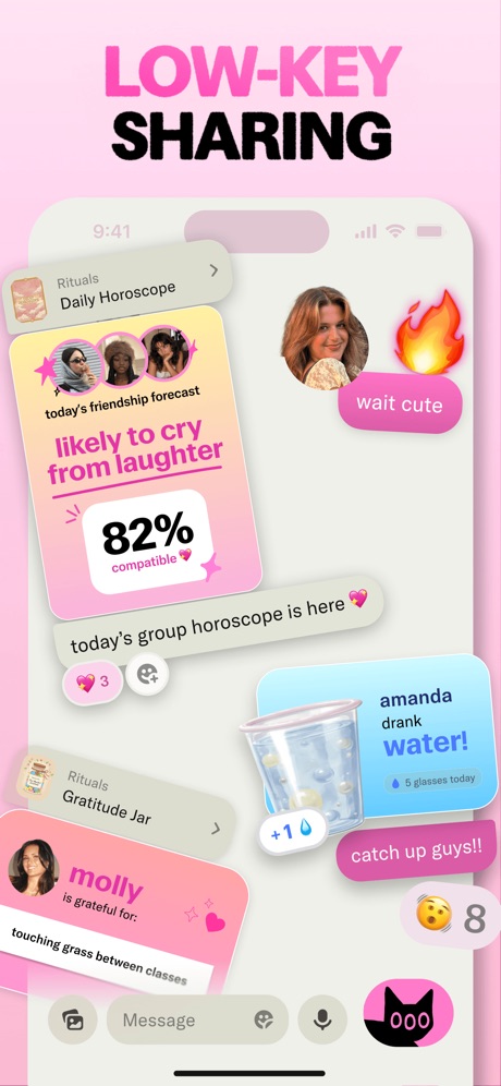 frenzy - friends only App Store screenshot 4, headline “LOW-KEY SHARING”. Pink.