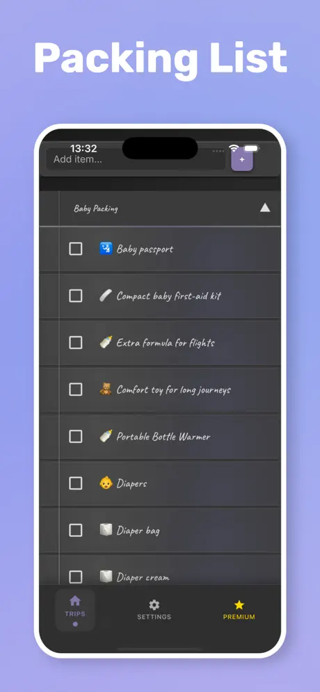 PackMyTrip Packing List 旅行打包清单应用截图