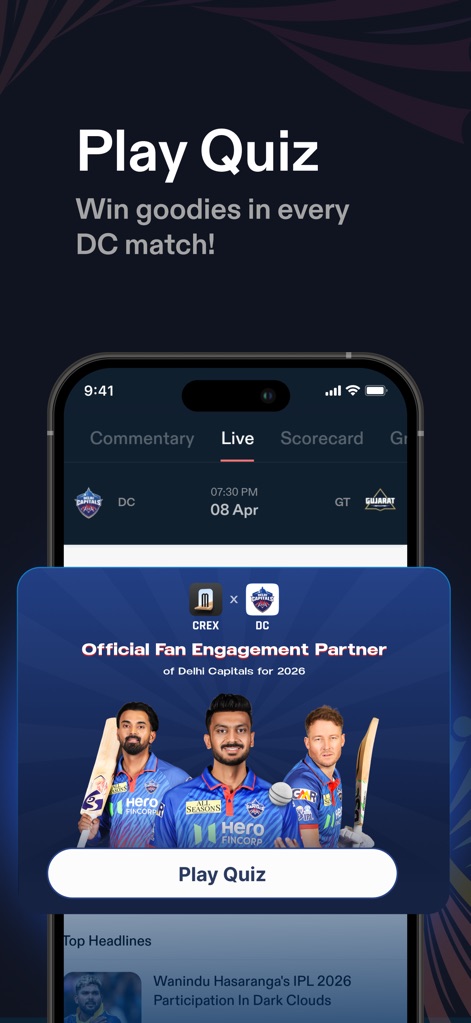CREX - Just Cricket - This tool boosts fan interaction through engaging cricket quizzes and displays official team partnership banners.