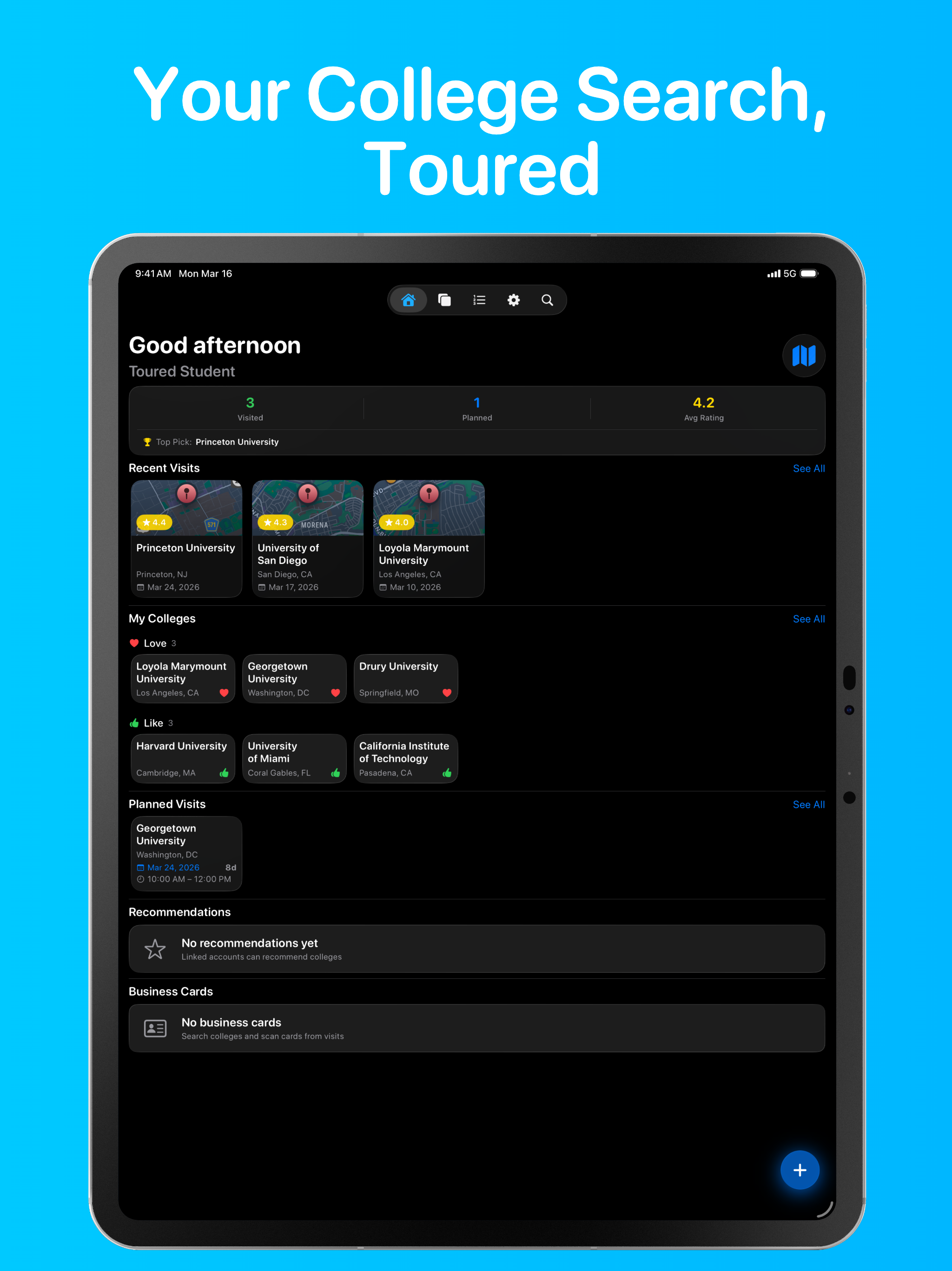 Toured - College Visit Tracker