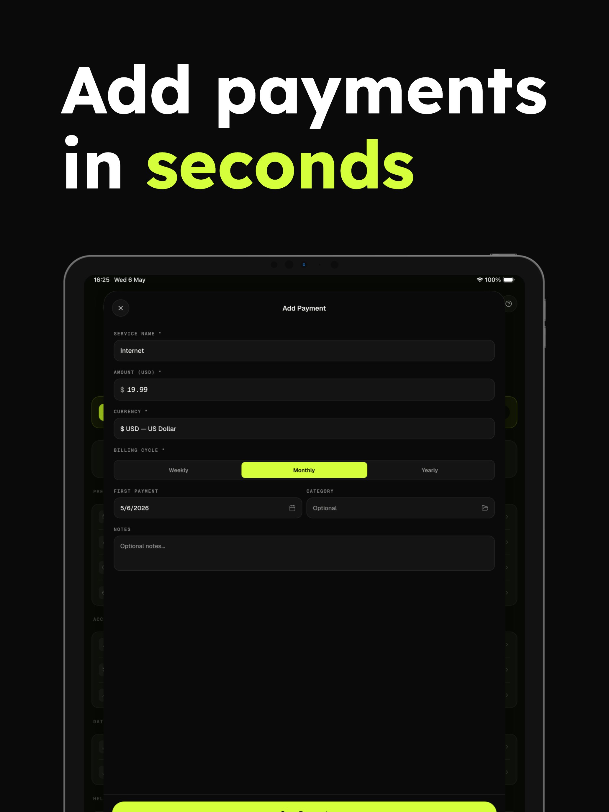 Payitly: Subscriptions & Bills