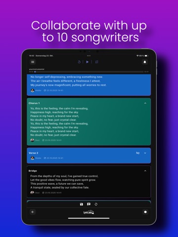 Songwriting App - LyricLabs iPad screenshot