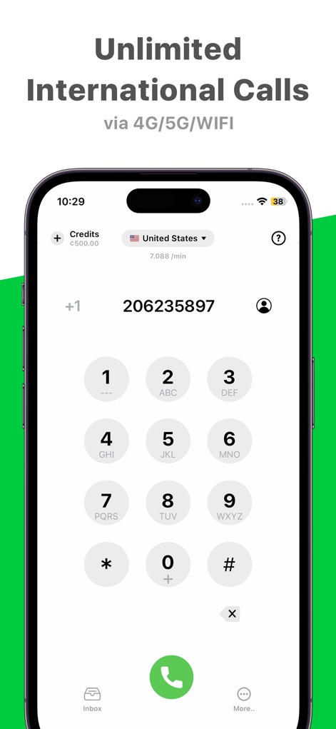 TXT App Phone Now - The app offers an accessible dialpad for international calls, coupled with a transparent display of available credits and per-minute rates.