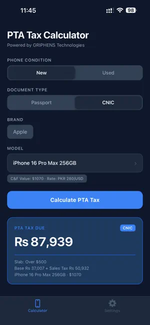 PTA Mobile Tax Calculator screenshot 4