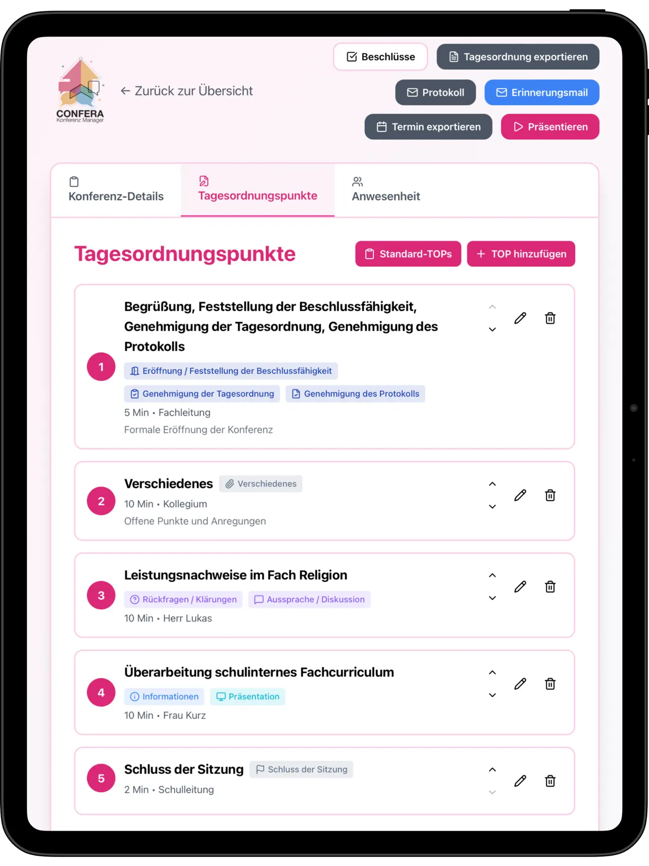 Confera - Konferenz Manager Screenshot 2