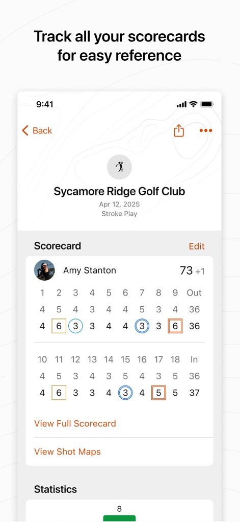Garmin Golf - Nutzer können jede einzelne Scorecard umfassend einsehen, inklusive detaillierter Hole-by-Hole-Ergebnisse und der Möglichkeit, interaktive Shot-Maps zu erkunden.