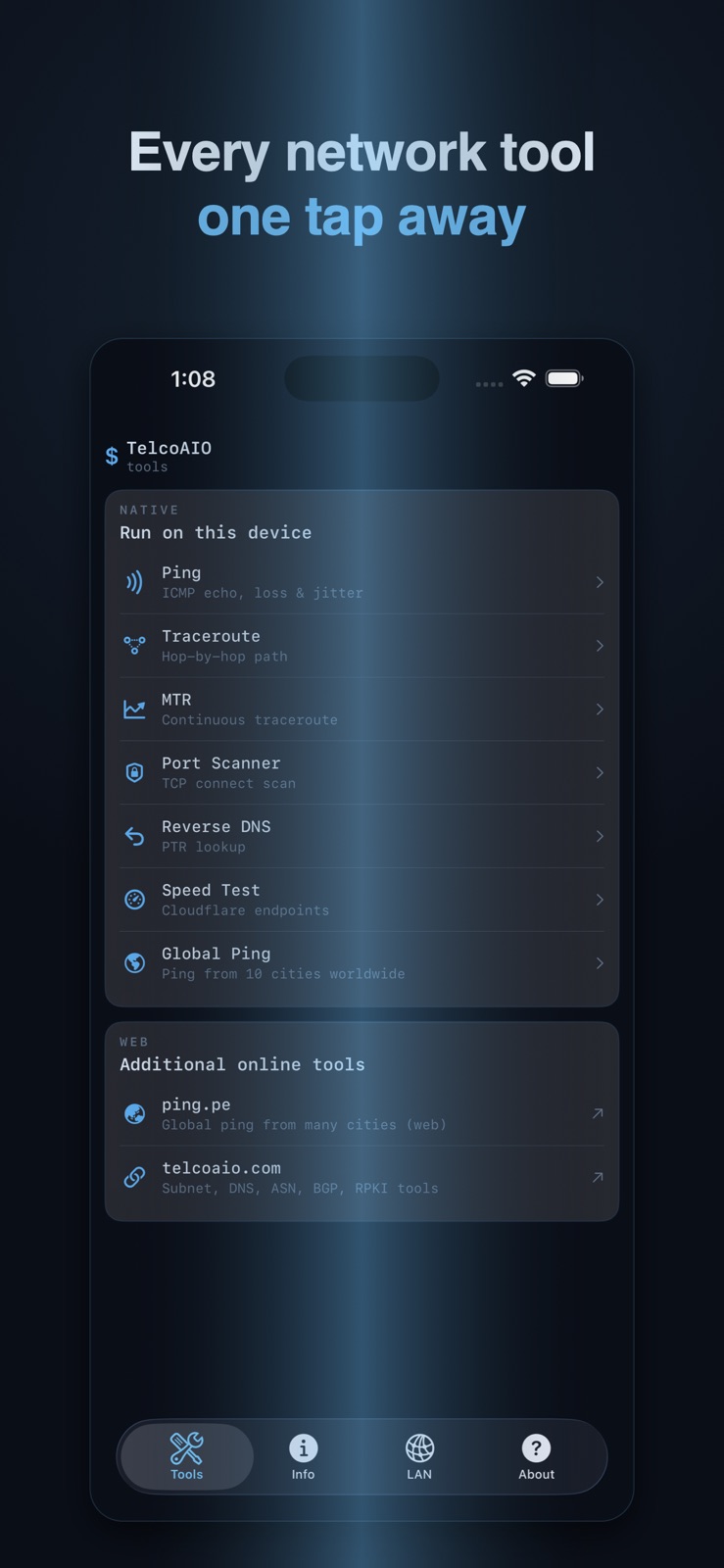 Telcoaio - Network Toolbox iphone screenshot 1