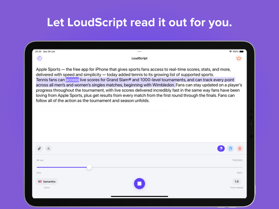 LoudScript: Text to Speech iPad screenshot