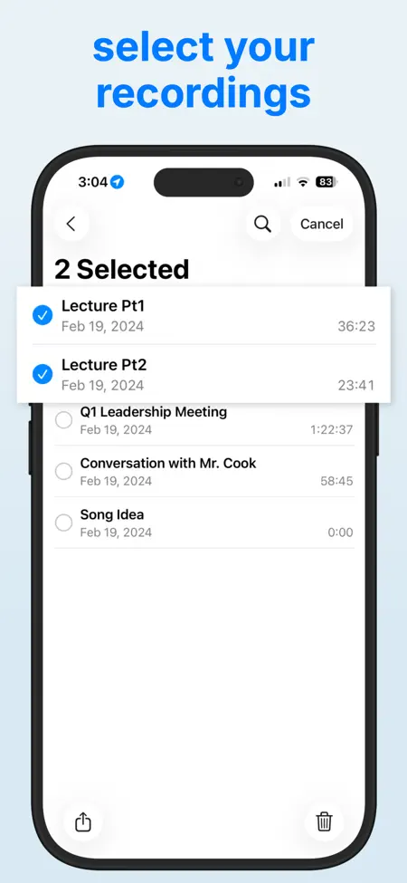 Merge Voice Memos on iPhone — screenshot 1 of 4