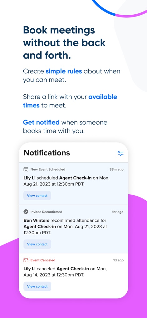 Calendly Mobile - Die App präsentiert einen umfassenden Benachrichtigungs-Feed, der Nutzern sofortige Updates zu geplanten Terminen und Bestätigungen liefert, um stets informiert zu bleiben.