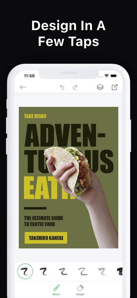 Poster Maker + Flyer Creator - La conception est simplifiée avec des outils accessibles comme les brosses artistiques, permettant de créer des designs complexes en quelques gestes intuitifs, idéal pour les créateurs pressés.