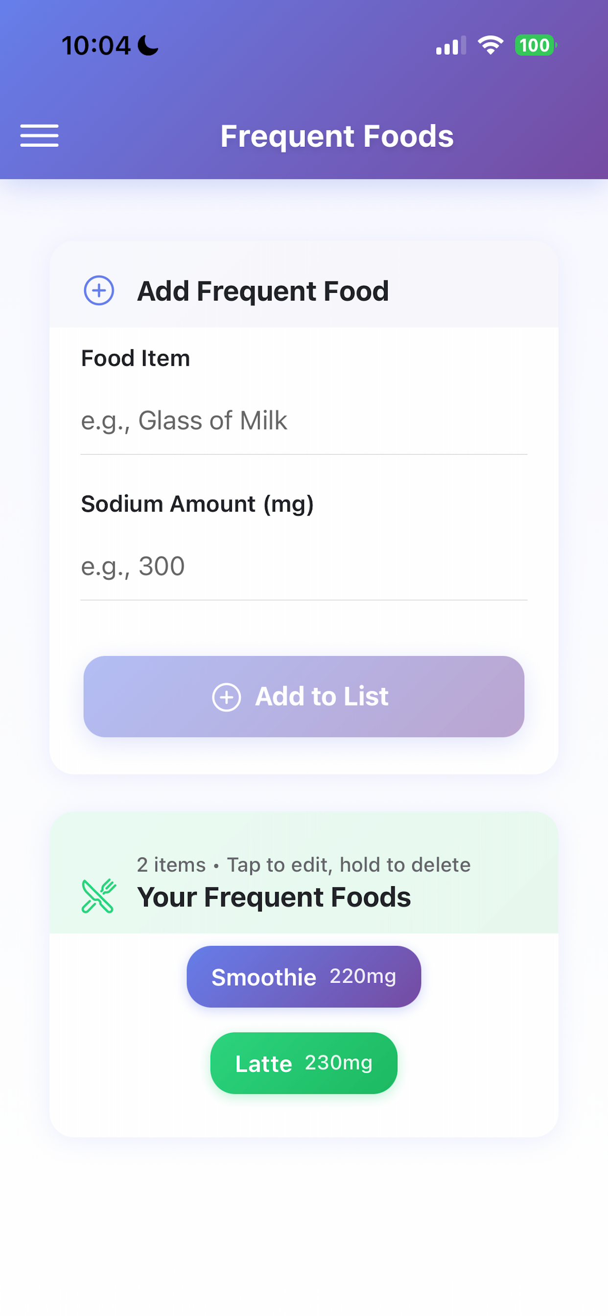 Simple Sodium Tracker