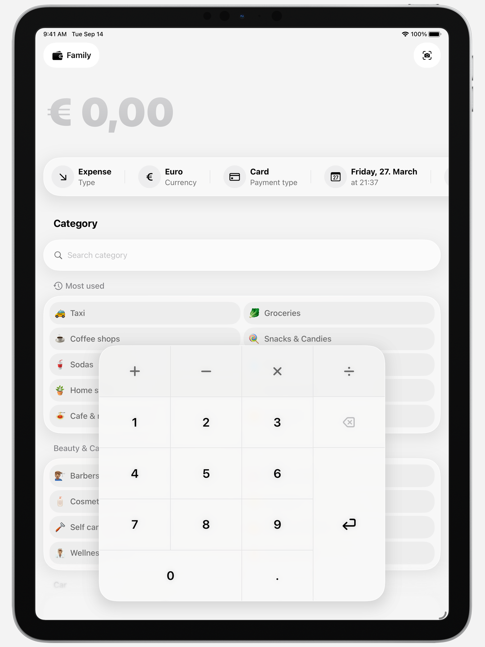 Money tracker. Family spending