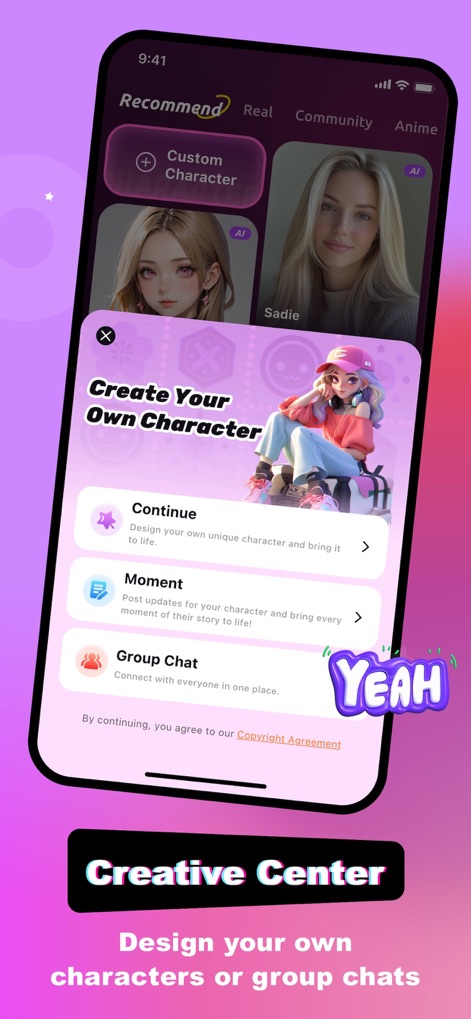 VCharm - your AI love coach - The app empowers users to design their unique AI characters from scratch and manage their stories through the 'Moment' feature, offering a truly personalized companion experience.