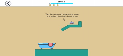 Future Guard - Discover the engaging mini-game feature, demonstrating interactive puzzle-solving as users "Tap the screen to release the water" and guide the small shark character.