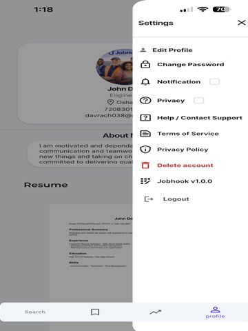 JobHook iPad screenshot