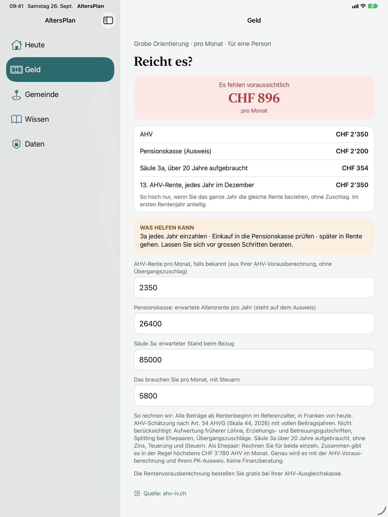 Screenshot 8 of AltersPlan – Vorsorge Schweiz