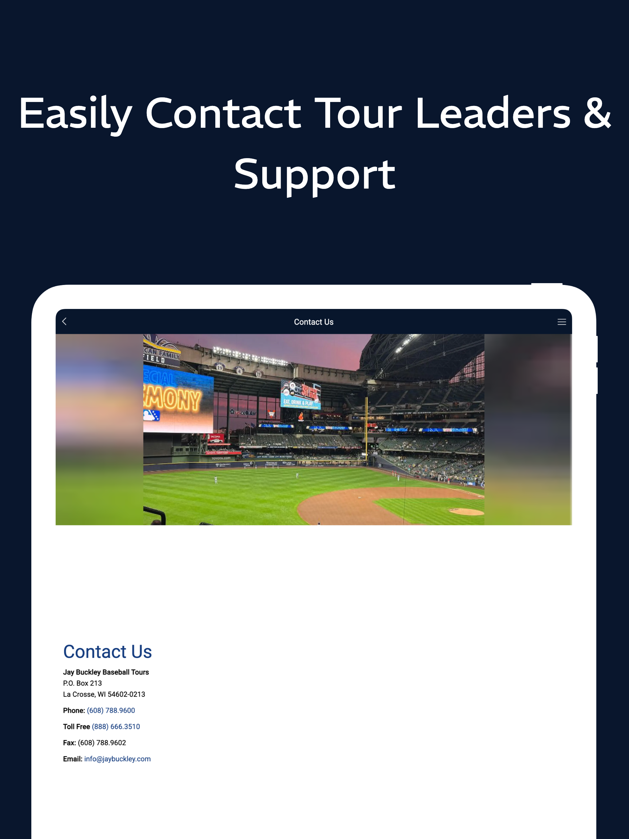 Jay Buckley Baseball Tours App screenshot 8