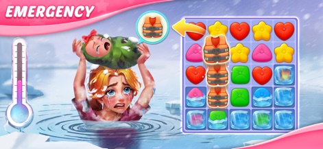 Matchington Mansion - This scene highlights the emotional narrative elements and the integration of rescue-themed match-3 mechanics, such as matching life jackets.