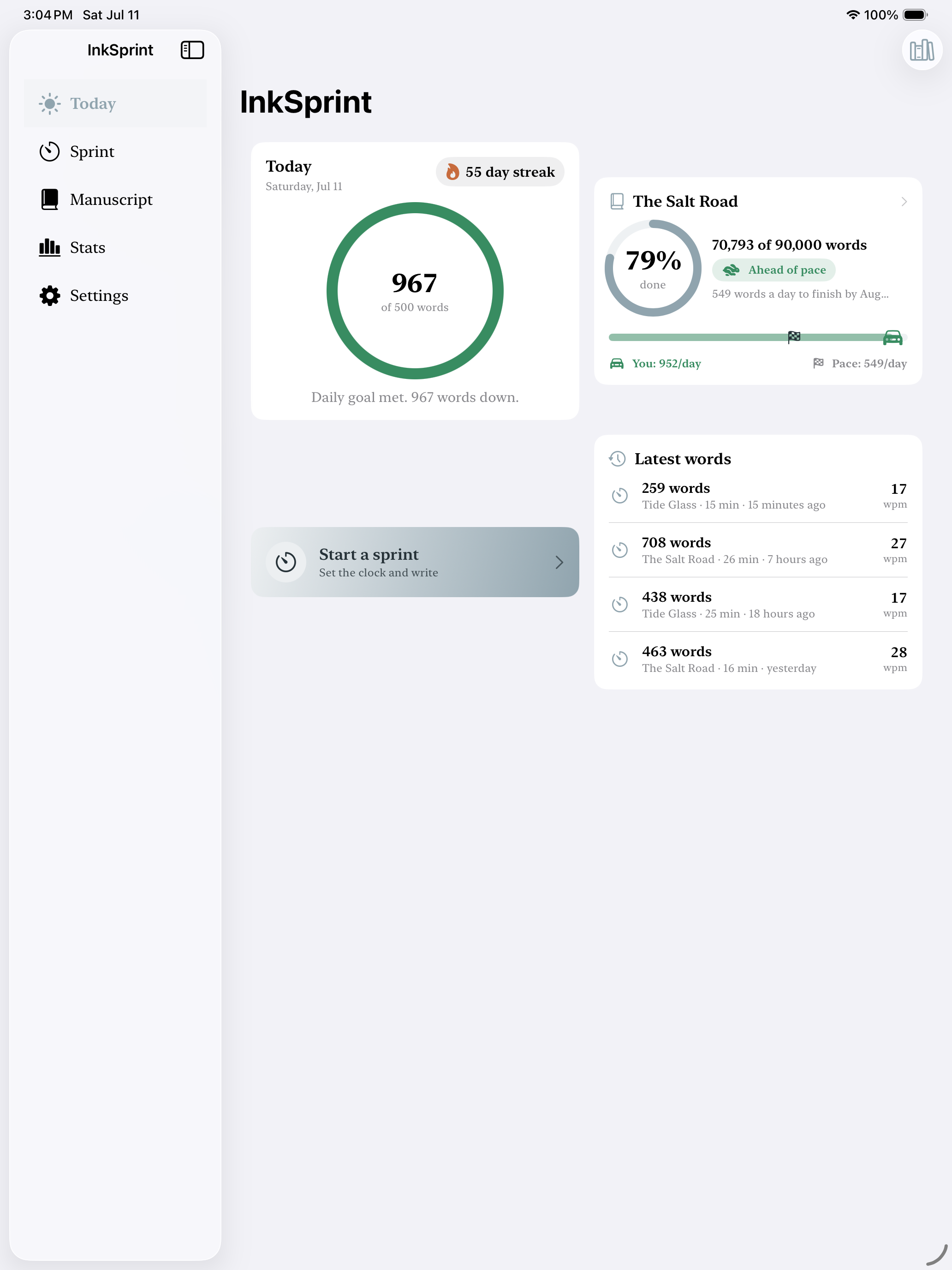 InkSprint: Writing Sprints screenshot 5