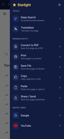 Starlight Browser. iPhone screenshot