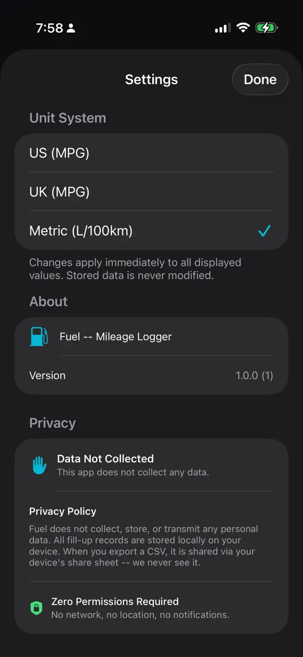 Screenshot #2 pour Fuel - Gas Mileage Tracker