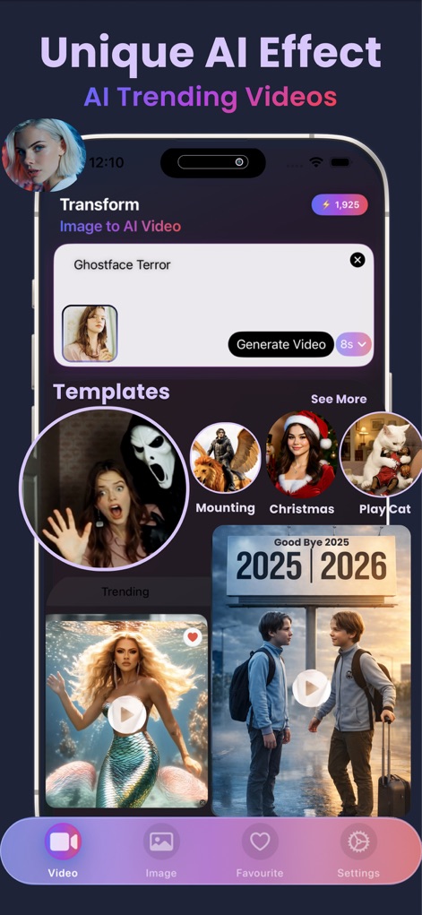 Bing AI: bing image creator - ユーザーは画像をAI動画に簡単に変換でき、多様なテンプレートから選択可能です。特に、人気のある「マーメイド」や「グッドバイ2025」のようなトレンドエフェクトで、コンテンツを瞬時に魅力的に演出できます。