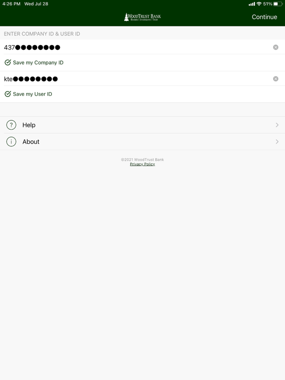WoodTrust Bank Business Mobile iPad screenshot 1 - Finance app